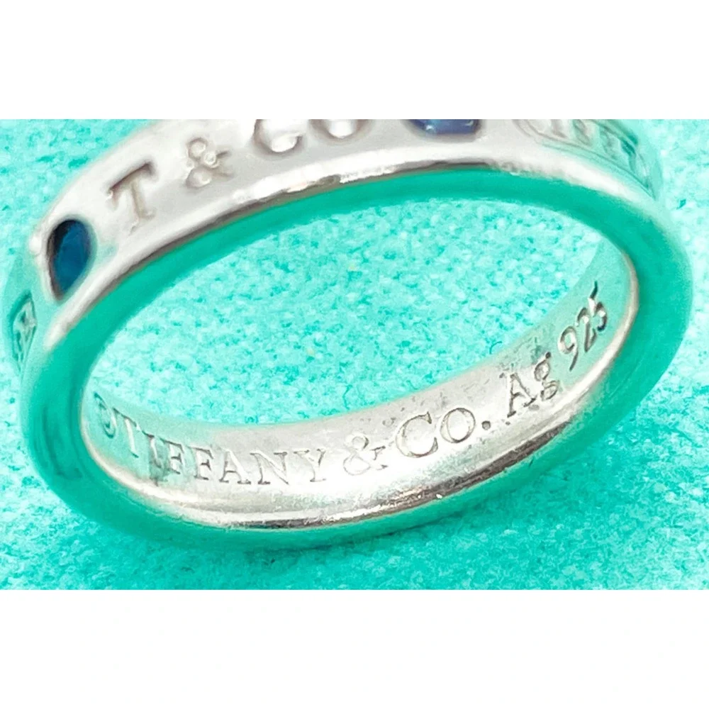 Tiffany & Co. 1837 Montana Sapphire Ring Sterling Silver Size 4 w/ Pouch